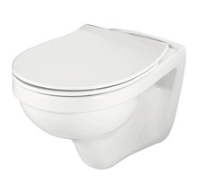 Vas WC suspendat cu spălare profundă, cu margine de spălare închisă și capac WC