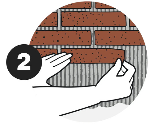 Ilustrație care arată fixarea cărămizilor pe un perete.