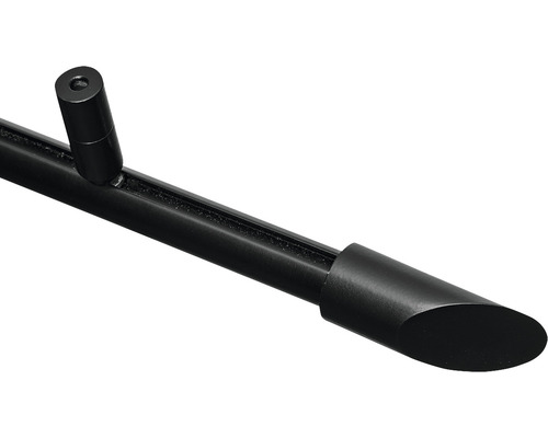Prim-plan cu o tijă metalică neagră cu un capăt rotunjit și un mic accesoriu cilindric.