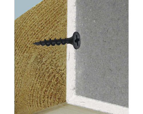 Șurub negru în lemn și o placă gri