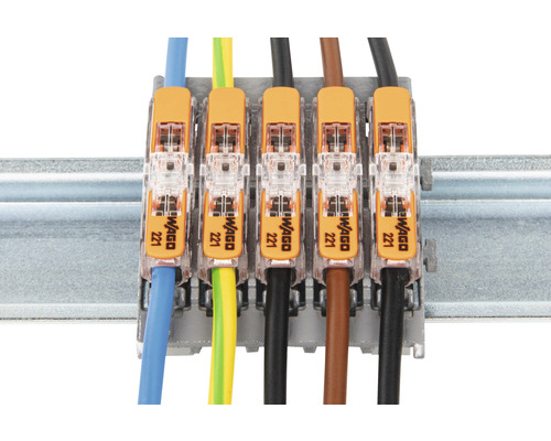 Borne Logo WAGO cu diferite cabluri pe șină DIN