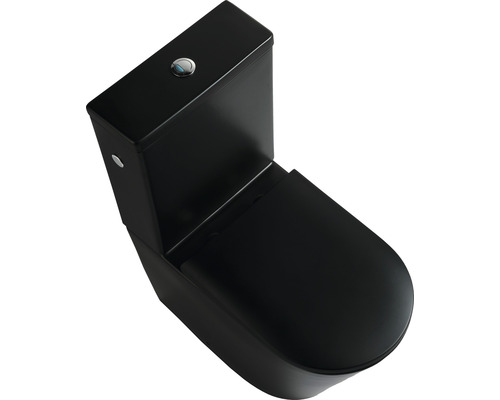 Toaletă de podea neagră cu rezervor