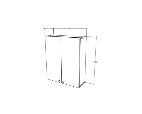Schiță a unui dulap de perete cu dimensiunile de 600 x 220 x 720 milimetri