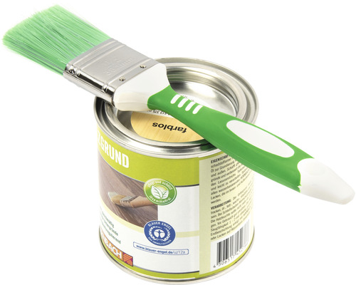 Cutie de vopsea cu grund de ulei și pensulă