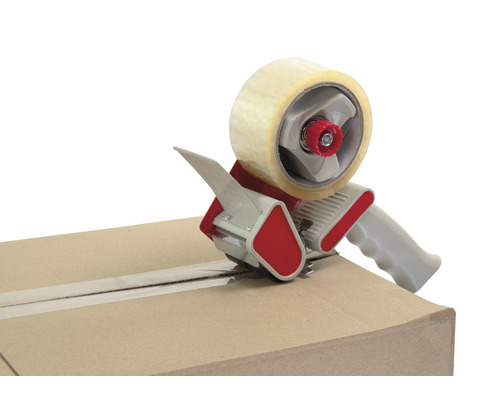 Dispozitiv de derulare a benzii adezive de ambalare pe o cutie de carton