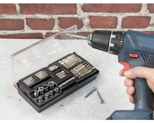 Șurubelniță cu acumulator cu set de biți și șuruburi