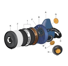 Vizualizare explodată a unei semimăști cu filtre