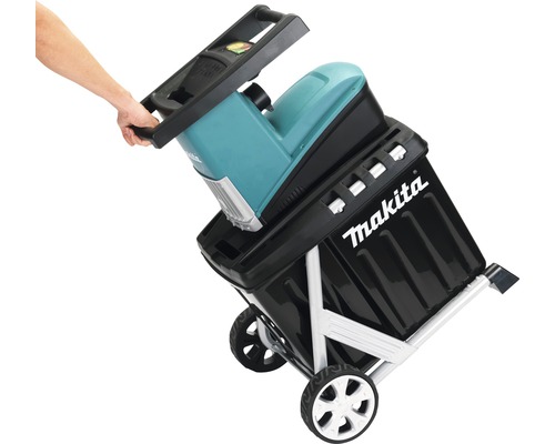 Tocător Makita cu coș colector și roți pentru deplasare ușoară