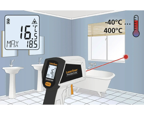 Termometru cu infraroșu Laserliner Thermospot Pocket în baie.