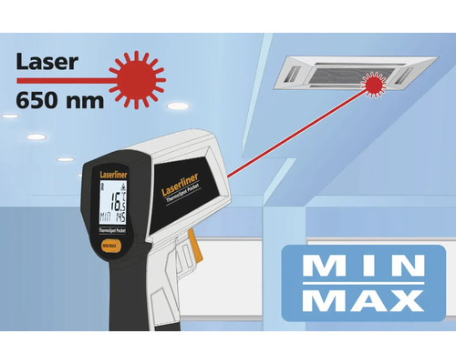 Termometru cu infraroșu Laserliner ThermoSpot Pocket cu indicator laser îndreptat spre un ventilator de tavan