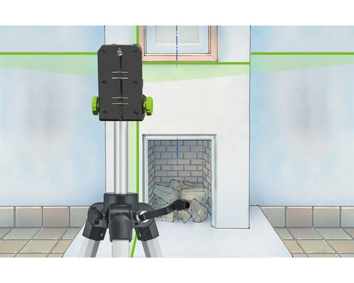 Nivelă laser pe trepied proiectând linii într-o cameră