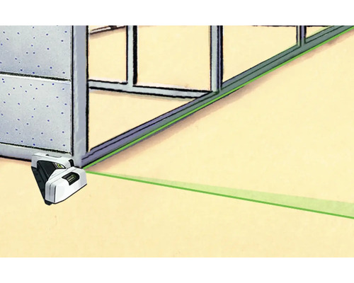 Ilustrație cu o nivelă laser pentru alinierea unui profil de perete.