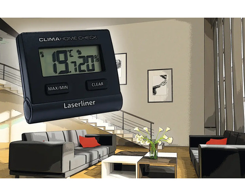 Termometru higrometru Laserliner Clima Home Check în fața unui living