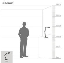 Ilustrație cu o lampă de birou cu dimensiuni și silueta umană pentru indicarea dimensiunii