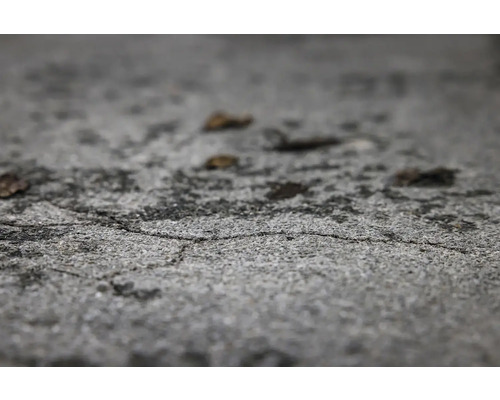 Prim-plan cu o suprafață de beton cu fisuri și câteva frunze