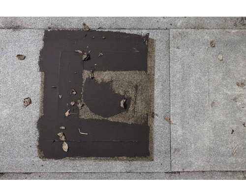 Prim-plan cu pavaj cu petice de bitum și frunze