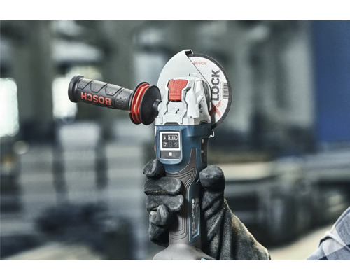 Polizor unghiular cu acumulator, cu sistem X-Lock și mâner suplimentar