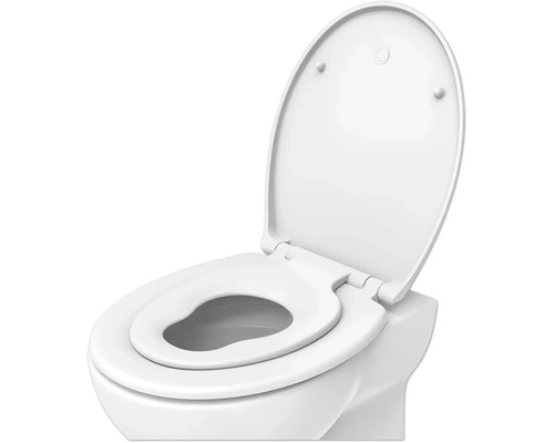 Toaletă cu capac deschis și scaun pentru copii