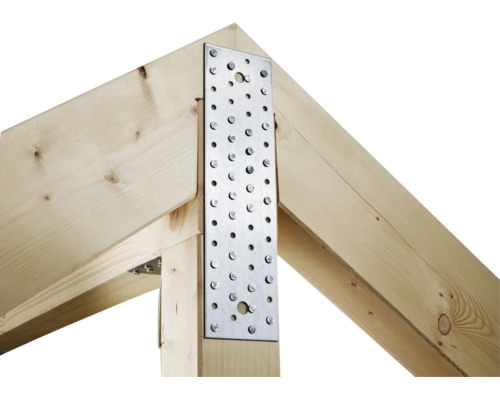 Construcție din lemn cu placă de fixare pentru îmbinarea grinzilor de lemn