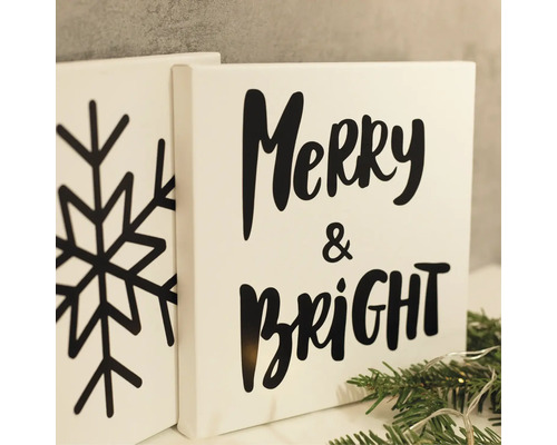 Două tablouri pe pânză cu fulg de zăpadă și inscripția Merry & Bright