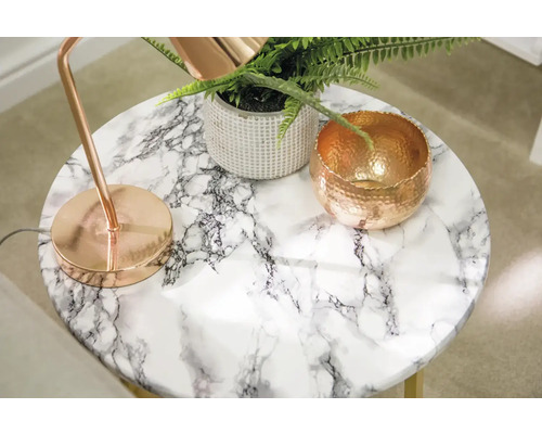 Măsuță laterală decorativă cu blat de marmură și diverse elemente decorative