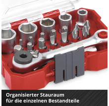 Set de chei tubulare cu clichet și biți în carcasă roșie