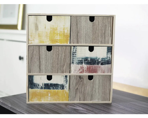 Comodă cu șase sertare cu aspect de lemn