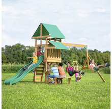 Loc de joacă cu tobogan, balansoare și masă de picnic pentru copii în grădină