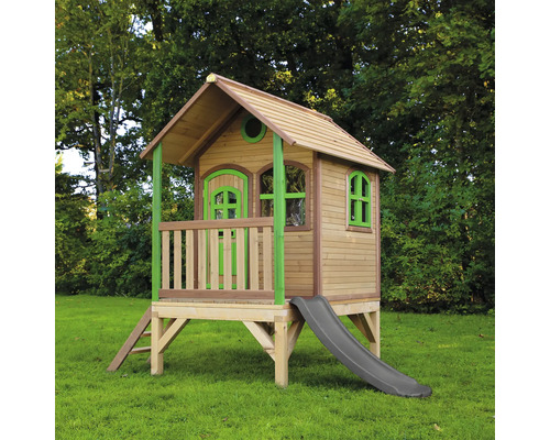 Căsuță de joacă din lemn cu tobogan pentru grădină