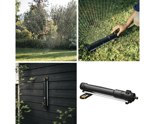 Diverse vederi ale unui aspersor de grădină în uz și pentru depozitare