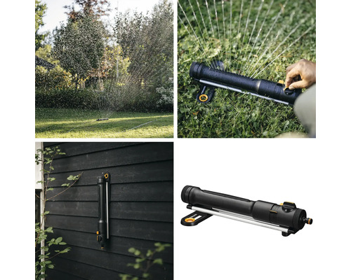 Irigarea grădinii cu un aspersor pentru gazon, pentru montare pe perete și utilizare pe gazon