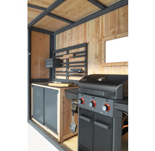 Bucătărie de grătar cu grătar pe gaz, suprafață de lucru și spațiu de depozitare