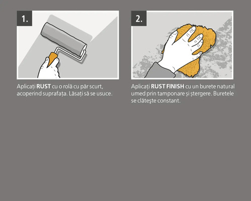 Instrucțiuni pentru aplicarea vopselei cu efect de rugină cu trafalet și burete
