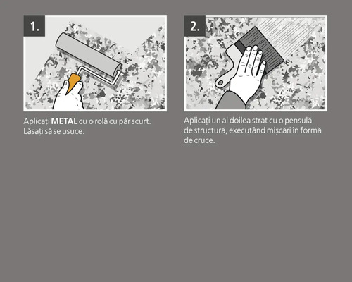 Instrucțiuni pentru aplicarea unui strat metalic cu trafalet și pensulă texturată