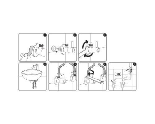 Instrucțiuni de montaj pentru o chiuvetă cu robinet de colț.