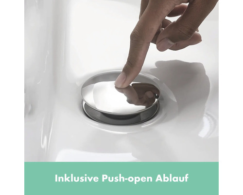 Mână acționând scurgerea Push-Open în lavoar