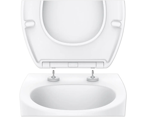 Scaun de toaletă alb cu capac deschis