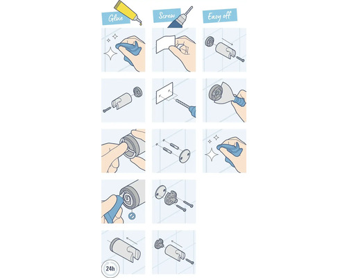 Instrucțiuni pentru montarea unui accesoriu de baie cu lipire sau înșurubare