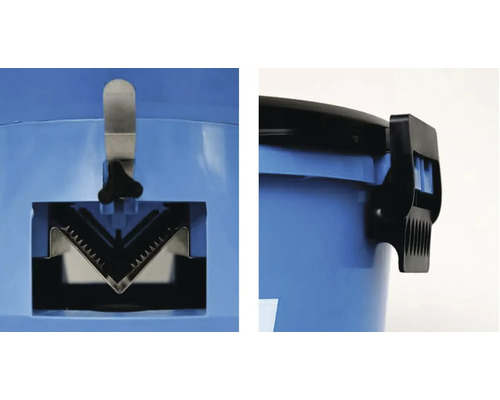 Imagine detaliată cu o găleată pentru curățenie cu dispozitiv de stoarcere și mâner de transport