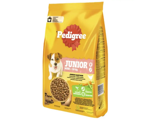 Hrană uscată Pedigree Junior pentru câini de talie mică sub 10 kilograme, în sac de 7 kilograme