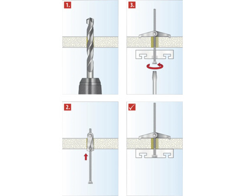 Instrucțiuni pentru montarea unui diblu pentru cavități în patru pași