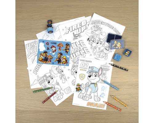 Set de colorat cu motive Paw Patrol, inclusiv creioane, autocolante, radieră și ștampilă