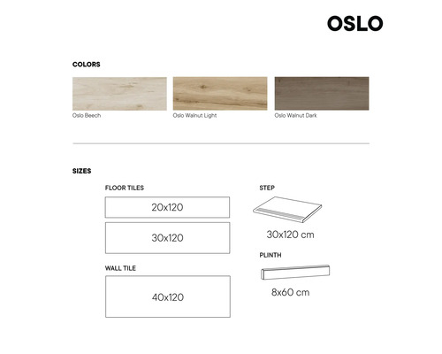 Selecția de culori și dimensiuni plăci Oslo