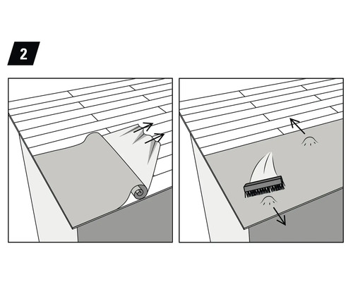 Ilustrație cu montarea pardoselii de vinil cu un derulator și o perie.