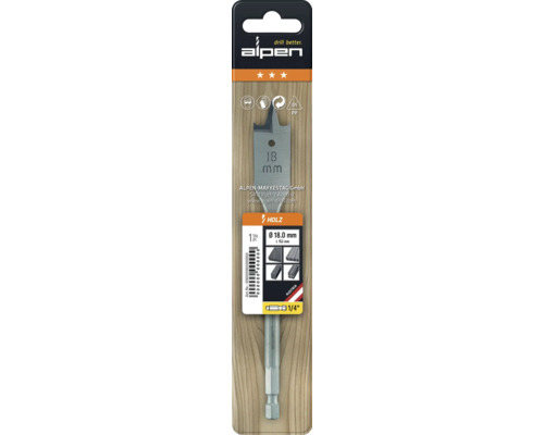 Burghiu elicoidal pentru lemn Alpen cu diametrul de 18 milimetri în ambalaj