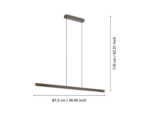 Lumină suspendată cu dimensiunile 110 cm înălțime și 87,5 cm lățime.