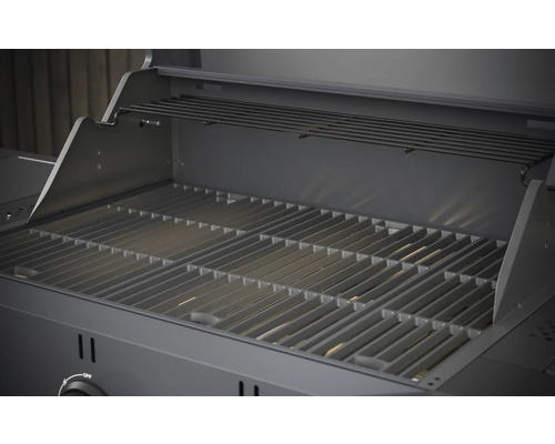 Grătar pe gaz deschis cu grătar și suport pentru menținerea caldă.