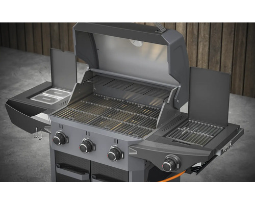 Grătar pe gaz cu grătar de grătar, suport pentru menținerea caldă și rafturi laterale