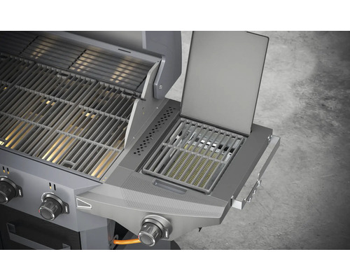 Grătar cu suport de încălzire și arzător lateral