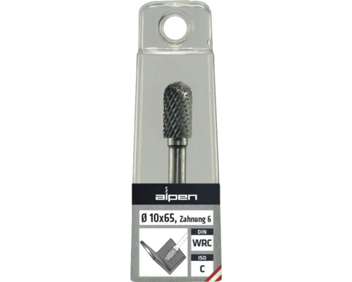 Freză din carbură metalică Alpen, forma C, circa 10x65 milimetri, dantură 6